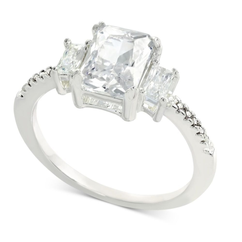 NWT Charter Club Silver-Tone Crystal Triple-Stone Ring size 11